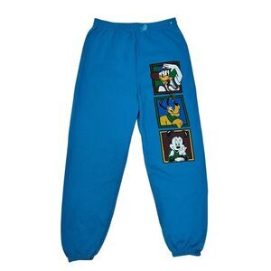 Vintage Disney Sweatpants Donald Duck Minnie Mouse Fleece Blue USA Made M/L 90s